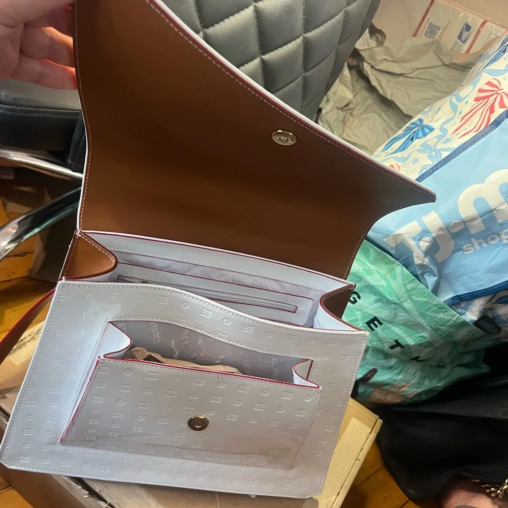 Arcadia Italian patent leather satchel bag white NWT retail $498 - Picture 12 of 16